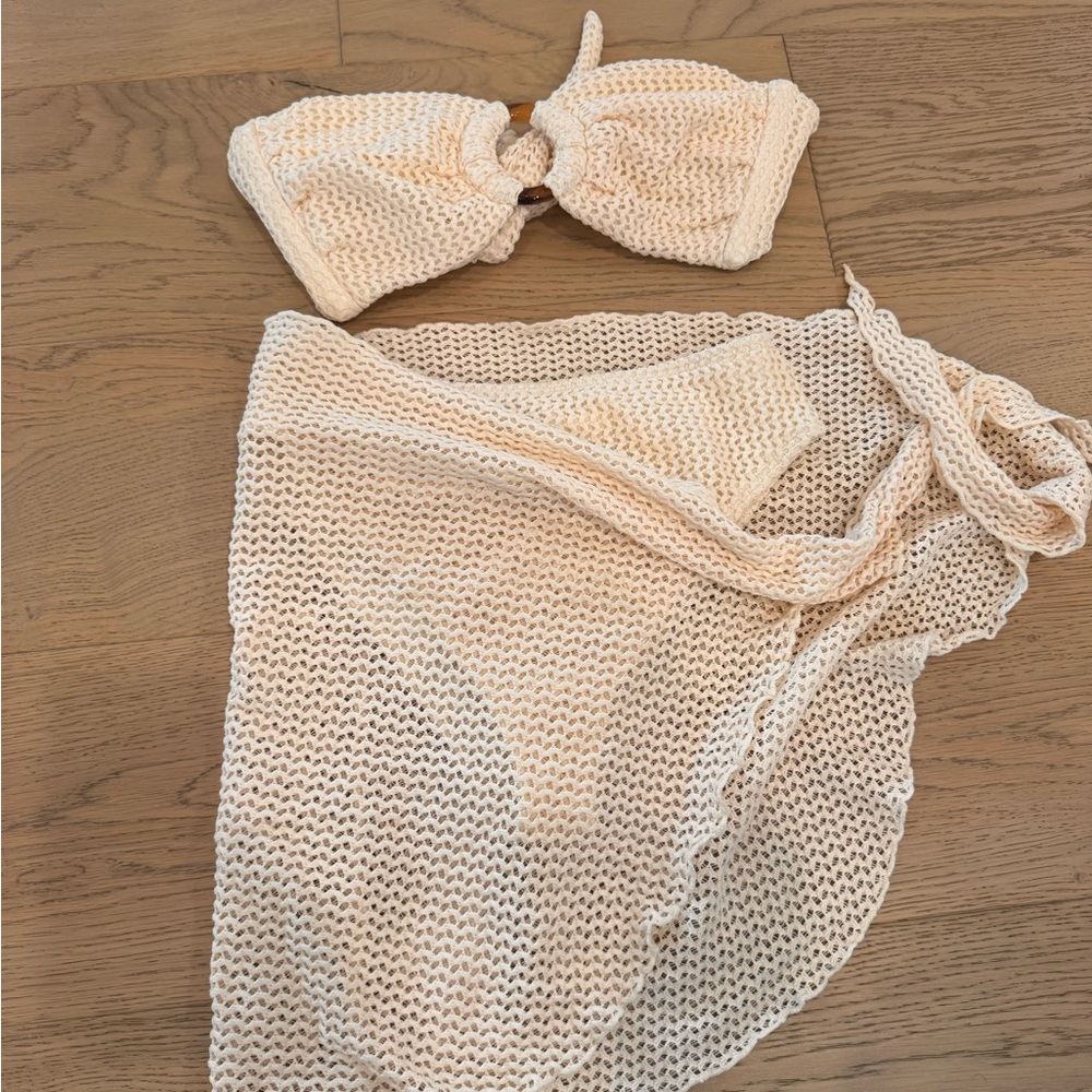 Montce Cream Crochet Bikini Set with Cover-Up
